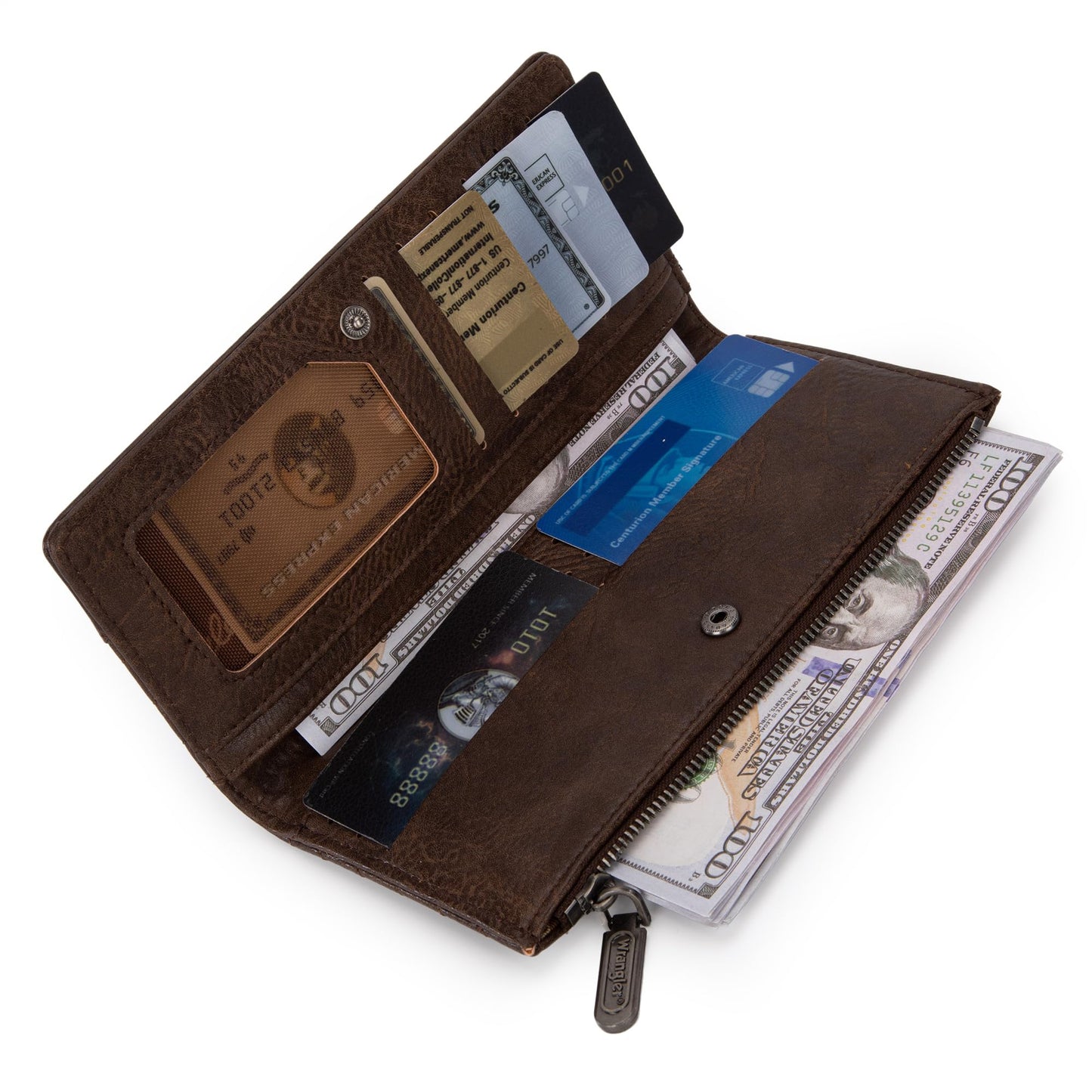 Montana West Wrangler Minimalist Wallet for Women Credit Card Wallet Ladies Travel Wallets Monederos de Mujer Card Cases & Money Organizers with Smooth Zippers for Women Men Coffee