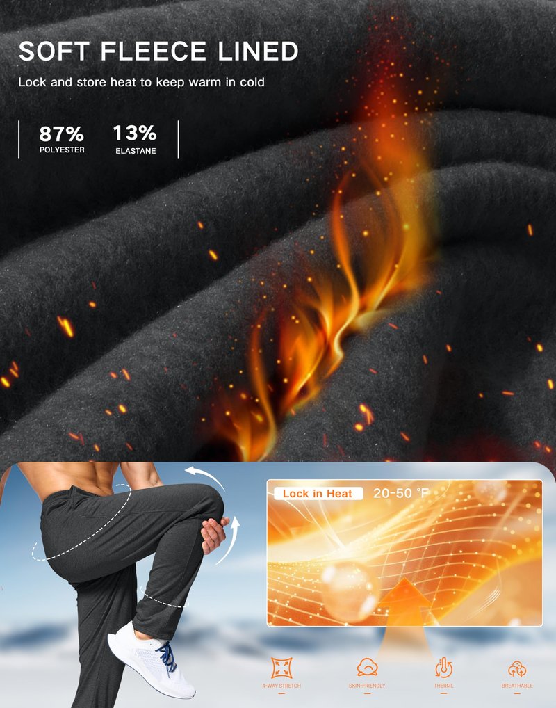 G Gradual Men's Fleece Lined Pants with Zipper Pocket Winter Warm Athletic Joggers Sweatpants for Men Workout Running Gym(Charcoal,L)