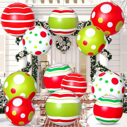 12 Pcs 24/16 Inch Giant Christmas Inflatable Ball Outdoor Blow up Xmas Inflatables Ornaments Giant PVC Christmas Ornaments for Tree Yards Lawns Porch Garden Front Doors Holiday Decor(24,16 Inch)