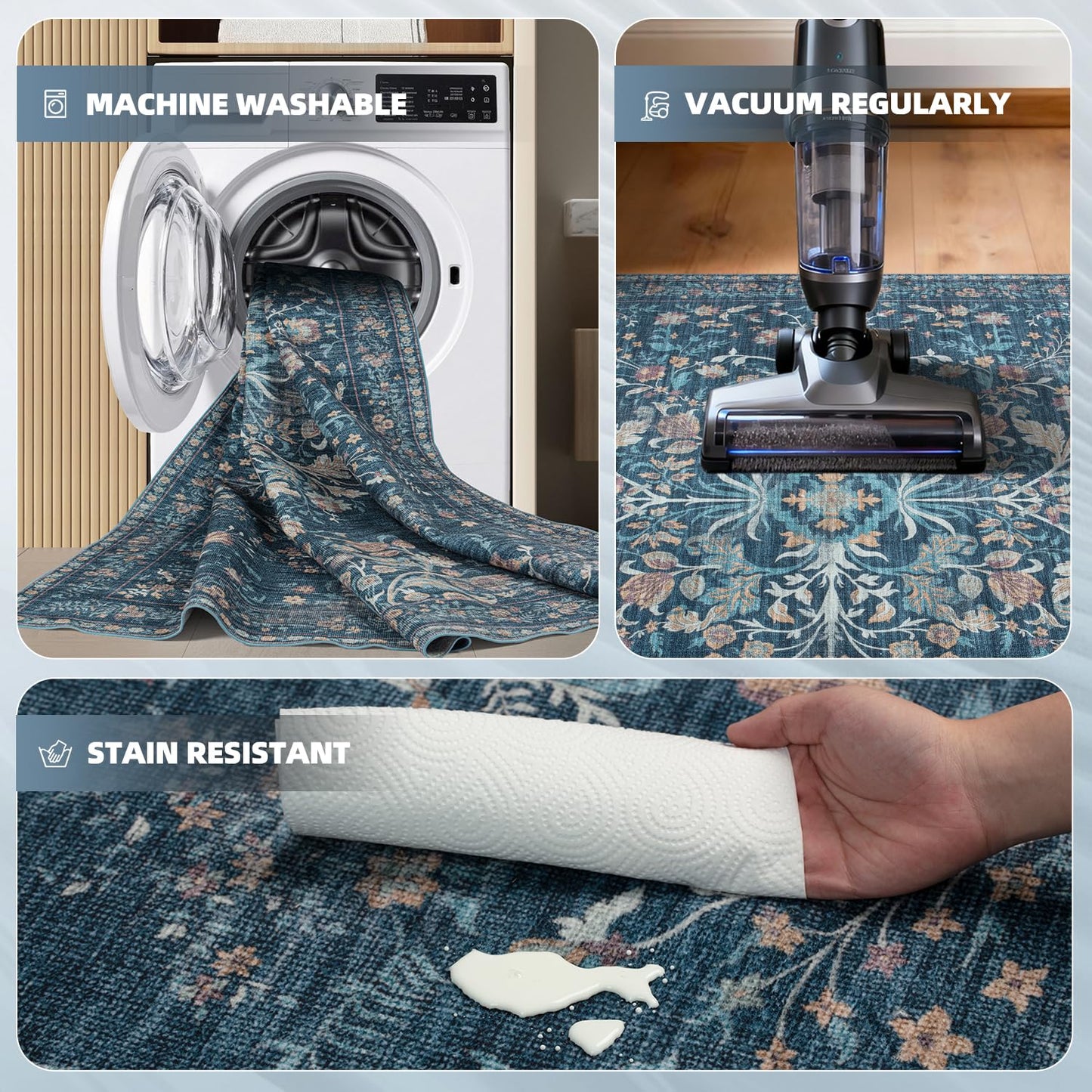BGASZ Washable Rugs 8x10 Area Rugs for Living Room,Ultra Soft Faux Wool Retro Carpets,Non Slip Backing,Durable Edge Binding,Stain Resistant,The Large Carpet for Bed Room,Dining Room,Office Decor