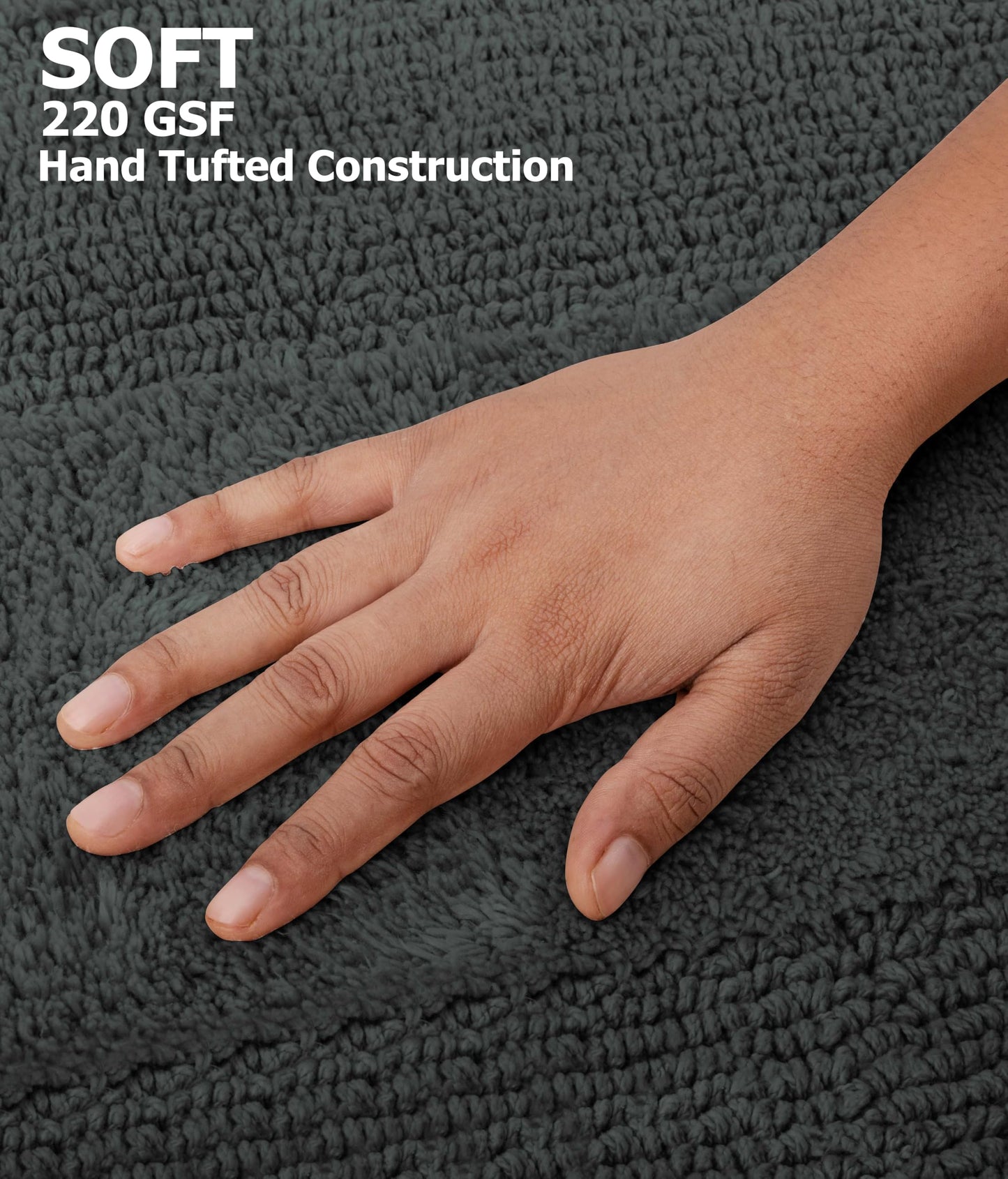 COTTON CRAFT Luxurious Bath Mat Rug - Set of 2 Reversible Heavyweight Step Out Bath Mats for Bathroom Floor, Tub and Shower - Pure Cotton Soft Plush Absorbent Hand Tufted Mat - 17 x 24 - Charcoal Grey