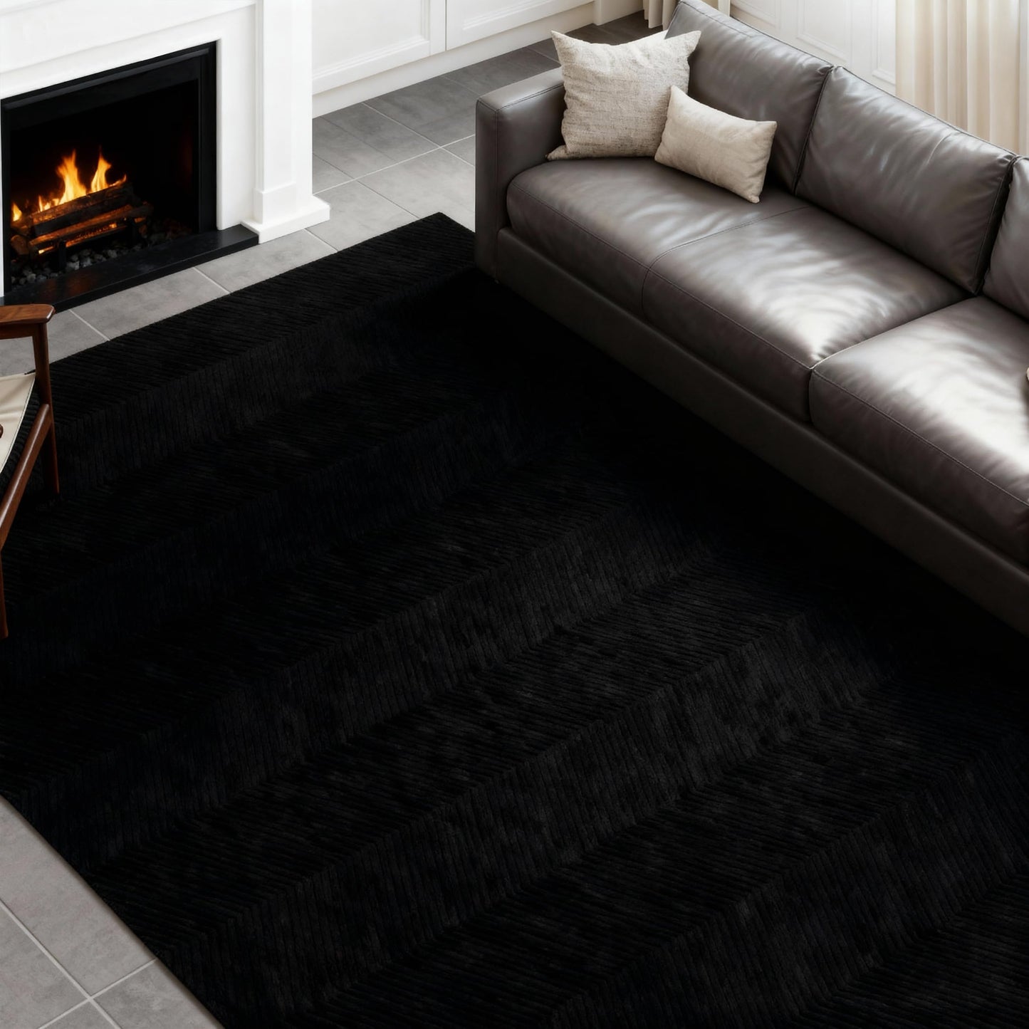 CASTLYE Area Rug for Living Room - 3x5 Soft Faux Rabbit Fur Modern Geometric Wave Carpet for Bedroom, Black