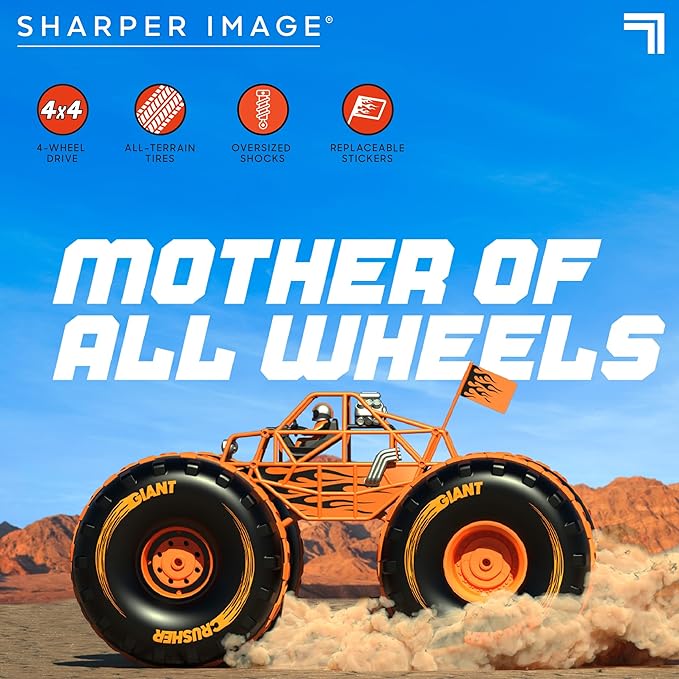 Sharper Image® 4x4 Giant Crusher Remote Control 4WD Truck High-Speed Off-Road Monster Truck All-Terrain Tires LED Headlights USB-C Rechargeable Battery Oversized Shocks 2.4 GHz Wireless Control