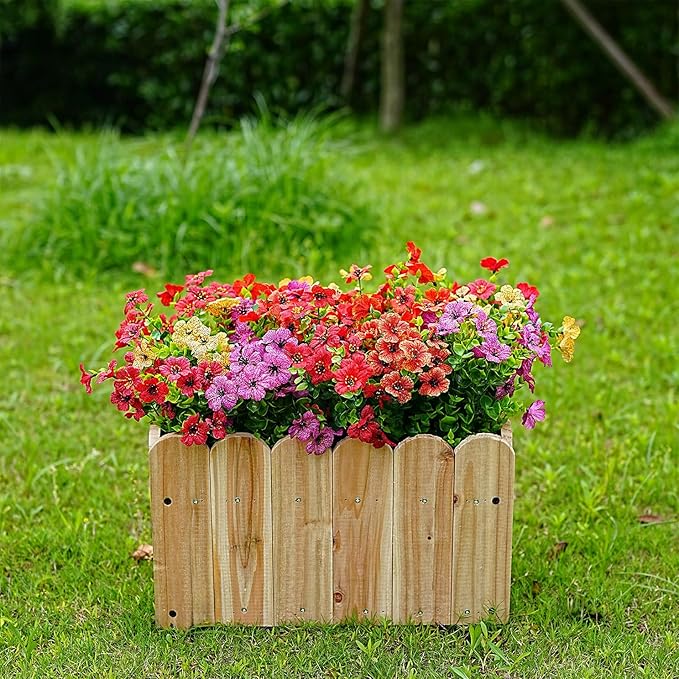Outdoor Artificial Flowers, 16 Bundles Fake Flowers Summer Decoration, No Fade Faux Plastic Shrubs for Garden Patio Porch Window Box Decor (Mix 4 Color)