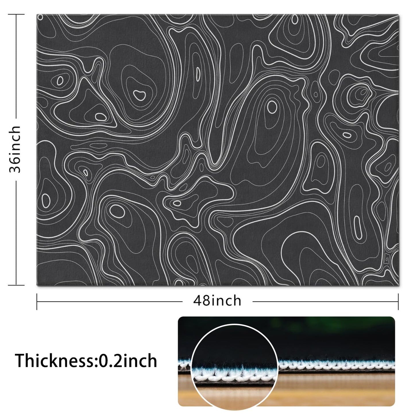 Gaming Chair Mat for Carpet Hardwood Tile Floor,36"x48" Gaming Rug for Gaming Room, Under Desk Non Slip Gamer Rug,Low-Pile Game Room Rug,Rubber Backing Large Gaming Chair Floor Mat,Topographic Contour
