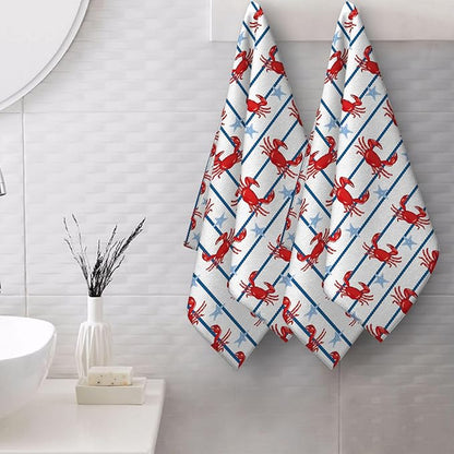 Cute Crabs Coastal Hand Towels for Bathroom Decorative Set of 2 Absorbent Nautical Bath Towels Gifts Beach Spa Yoga Swim Gym Home Farmhouse Kitchen Summer Ocean Themed Bathroom Decor 14"x28"