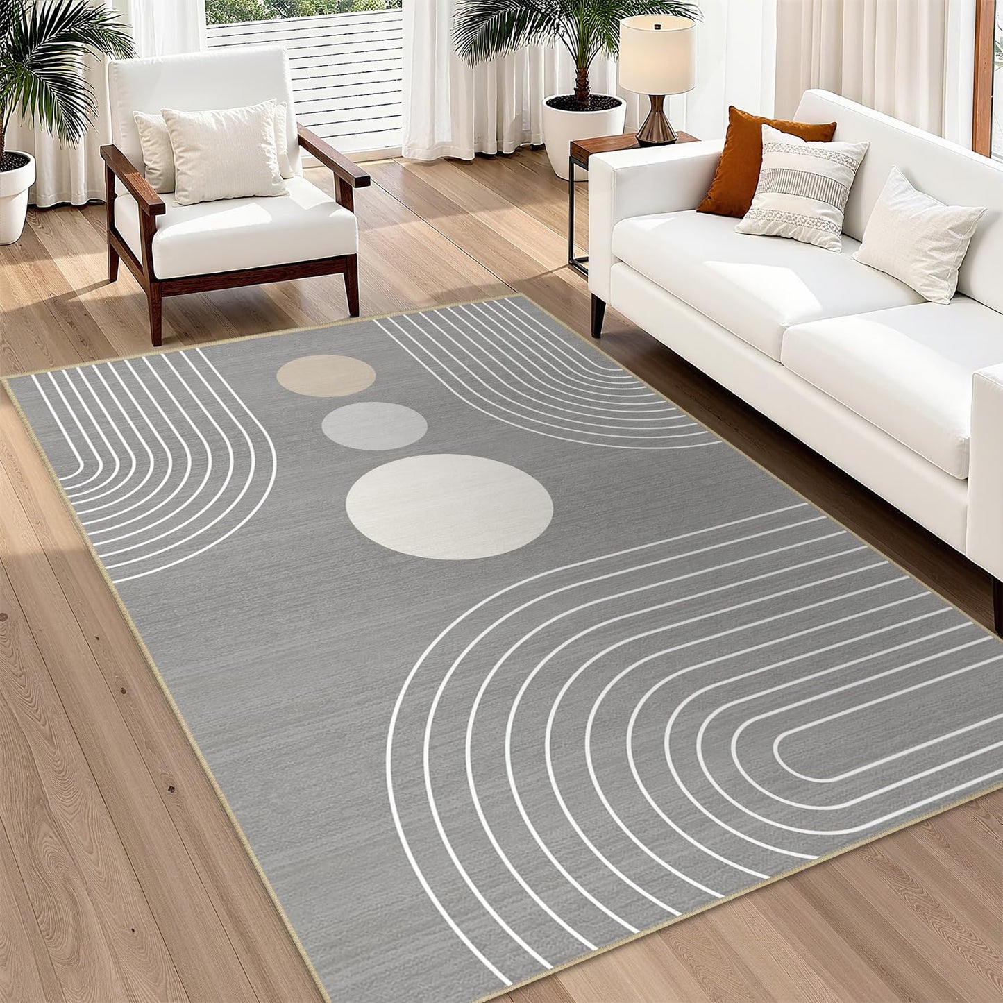 Area Rug 6x9 Boho Modern Minimalist Geometric Abstract Rug Grey Mid Century Modern Rug for Living Room Machine Washable Non-Slip Printed Low Pile Indoor Carpet for Bedroom Dining Room Office Gray