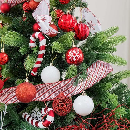 SY CRAFT 86 Pieces of Assorted Shatterproof Christmas Ball Snowflake Ornaments Seasonal Decorative Hanging Ornament Set with Hand-held Gift Package for Xmas Tree Decorations (86PCS, Red)