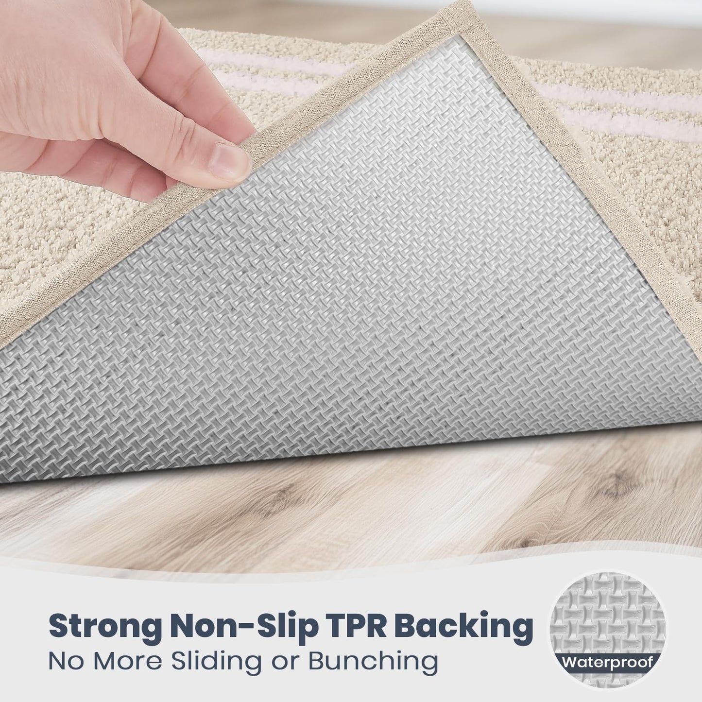 PURRUGS Bathroom Rug Non-Slip Machine Washable 20" x 30", Super Absorbent and Quick Dry Shaggy Microfiber Bath Mat, Extra Soft and Plush Bath Rug for Bathtub, Shower, and Sink, Beige