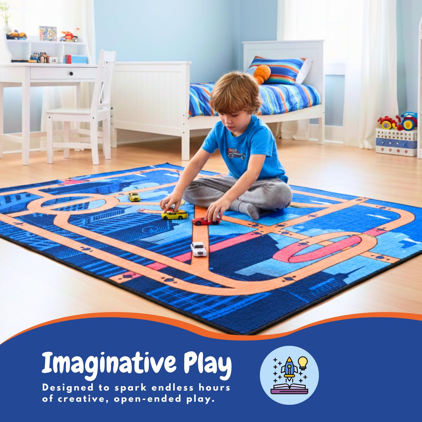 Hot Wheels Interactive Play Area Rug, 69 x 52 Inch Large Kids Race Track Playmat with Non-Slip Backing for Bedroom & Playroom (100% Officially Licensed Product) by Franco