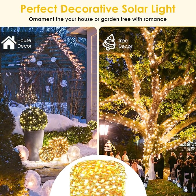 4-Pack Solar String Lights for Outside, Total 400LED Solar Christmas Lights Waterproof, Outdoor Twinkle Light Copper Wire 8 Modes Fairy Light for Xmas Tree Garden Party Wedding Decor (Warm White)