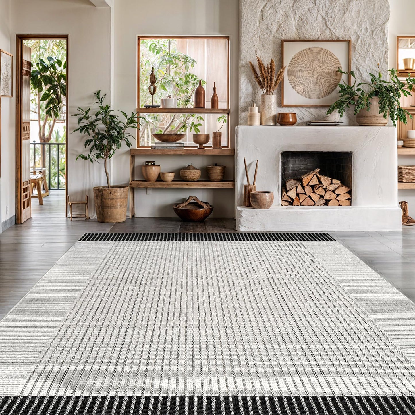 Luul Home Modern Micro Loop Indoor Area Rugs for Living Room Bedroom Kitchen Geometric Striped Black-White 9x12 Luxury Durable Low and High Pile Non-Shedding Stain Resistant Soft Area Carpet 9 x 12