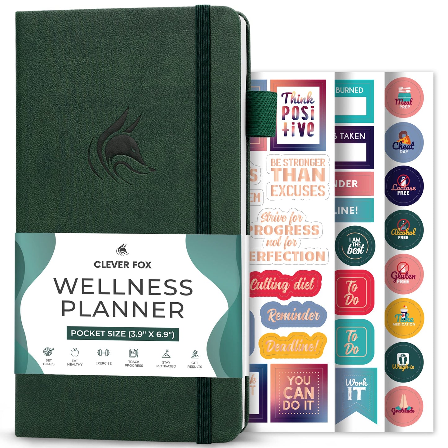Clever Fox Wellness Planner - Weekly & Daily Health and Wellness Log, Food Journal & Meal Planner Diary for Calorie Counting, Notebook for Medical Condition Tracking – Pocket size (Forest Green)
