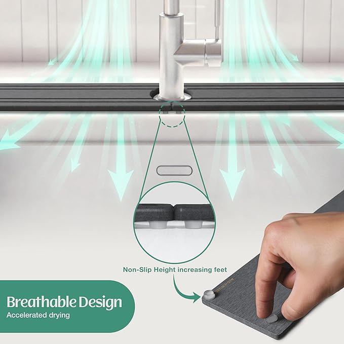 Stone Faucet Mat for Kitchen Sink Splash Guard 15.7" x 3.9"
