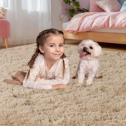 qulint Large Area Rug for Living Room 10x14, Soft Fluffy Tan Area Rug for Bedroom, Shag Shaggy Fuzzy Nursery Carpets for Boys and Girls Dorm Room Kid Room Home Decor (10ft x 14ft, Light Tan)