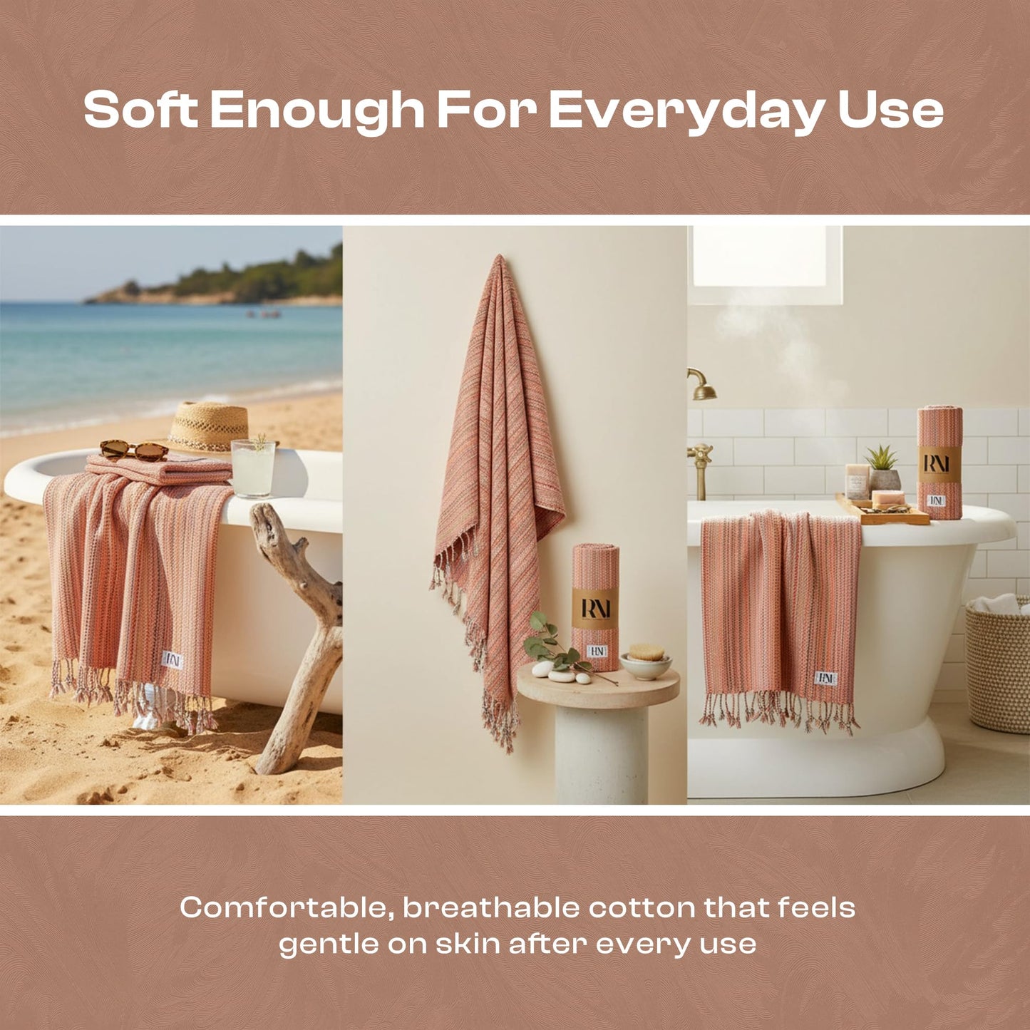 Refinery No. 1 Turkish Beach Towel, Oversized Quick Dry Lightweight, Sand Free, Pool and Swim Towel (Orange)