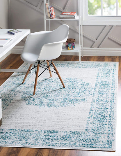 Unique Loom Aarhus Collection Vintage Border Area Rug (8' 0 x 10' 0 Rectangular, Cream/Teal)