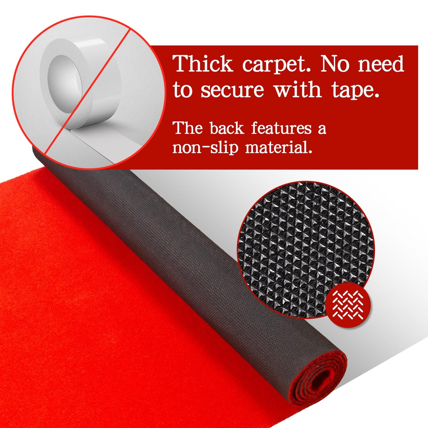 Red Carpet Runner 3x15 Feet, Non-Slip Waterproof Aisle Rug with Rubber Backing, Rolled Shipping, No Creases, Perfect for Weddings, Parties, Events, Banquets & Hollywood Runway