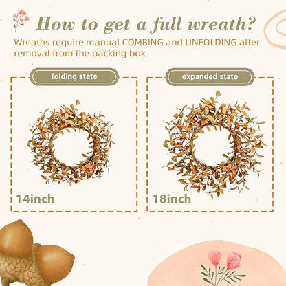 YNYLCHMX 18" Fall Wreaths for Front Door, Artificial Autumn Wreath, Fall Door Wreath with Brown Eucalyptus Leaves for Home Porch Window Wall Farmhouse Decor, Indoor Outdoor, Holiday Decor