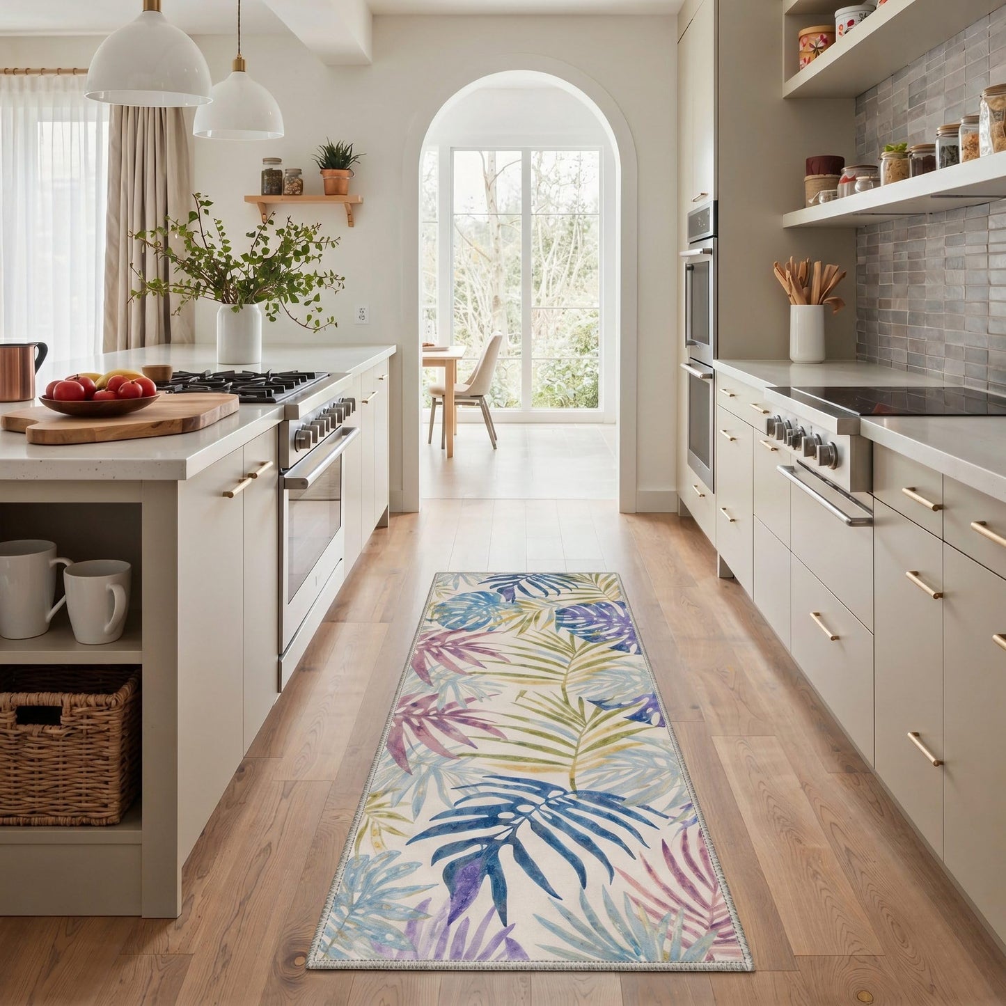Bavni 5x7 Area Rugs for Living Room Machine Washable Non Slip Low Pile Print Rug for Bedroom, Dining Room, Home Office, Tropical Foliage Design, Lavender