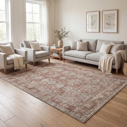 Kuden 4x6 Area Rug, Machine Washable Area Rug with Non-Slip Backing, Vintage Style, Soft, Easy Clean, Low Pile Rug for Living Room, Bedroom, Dining Room