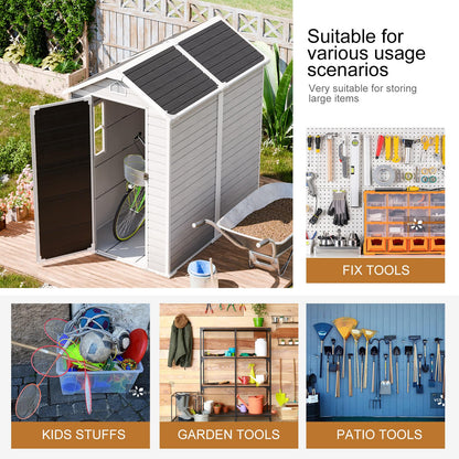 WELYAS 8x6 FT Resin Storage Shed with Floor Windows Lockable Double Door Vents, Large Waterproof Plastic Garden Sheds for Outdoor Backyard Storage Tools Lawnmover, Gray