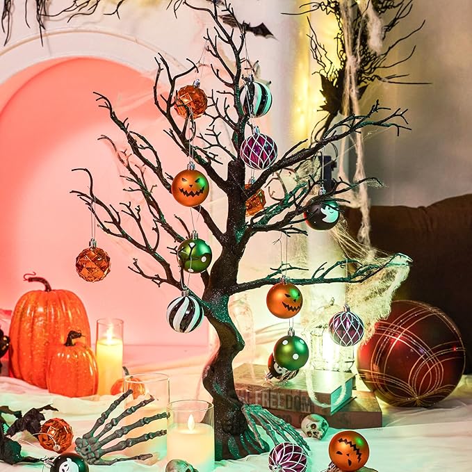 JORNOY Halloween Ornaments Set, Shatterproof Plastic Hanging Baubles for Tree with Lanyard, Balls Baubles for Home Holidays Decor, 2.36 inch/60mm, Ghost