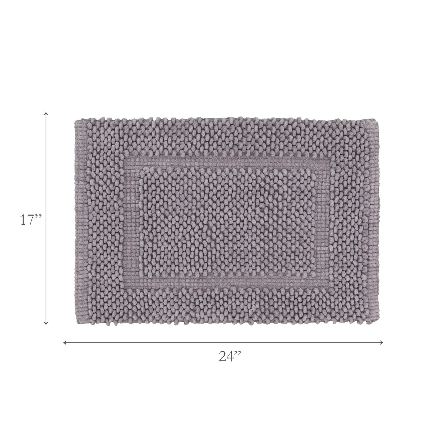 Jean Pierre New York 100% Chenille Cotton Skid Resistant Plush Bath Mat - 17"x24" Bathroom Rug - Charcoal Grey