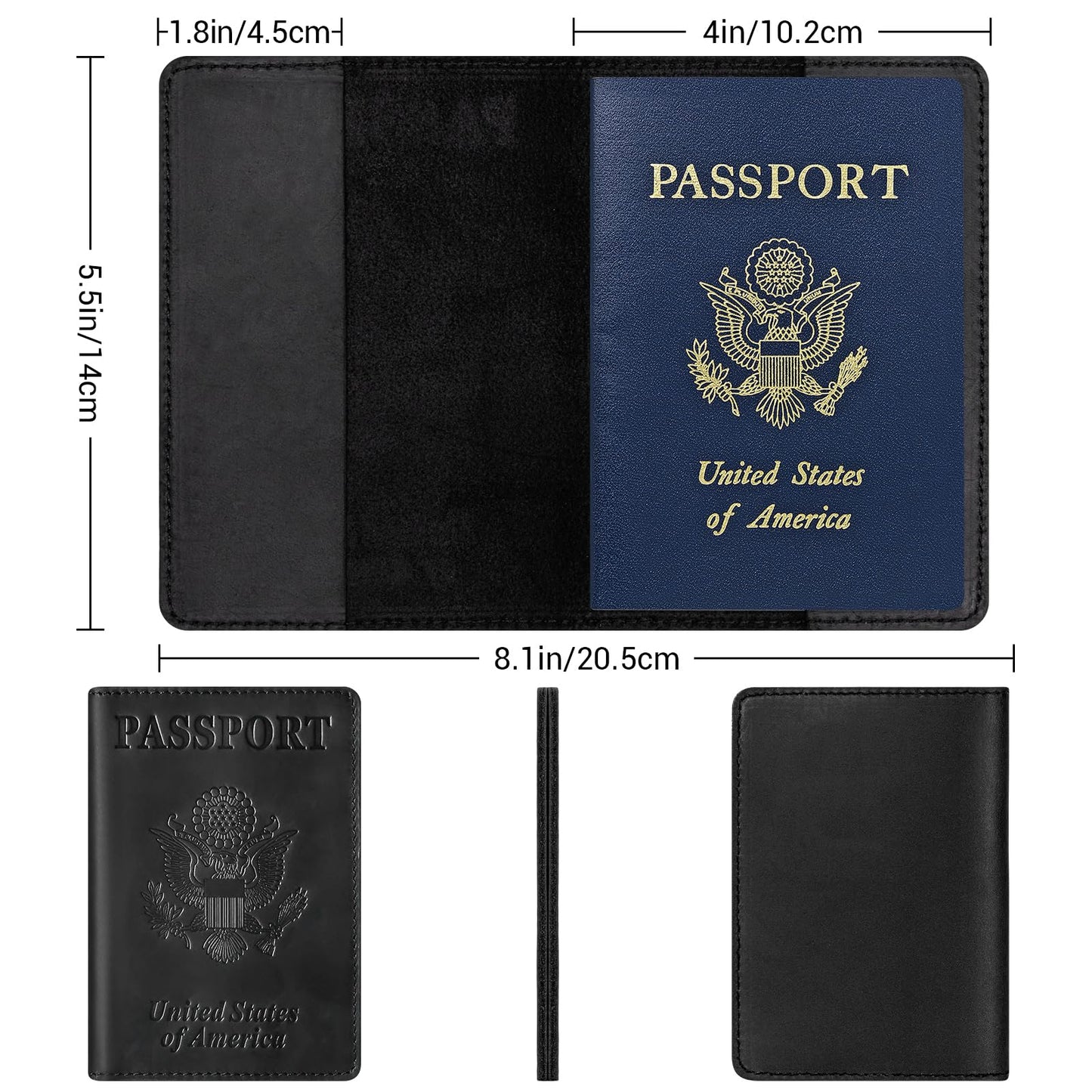 BIAOTIE Premium Leather Passport Holder Covers, Rfid Travel Wallet Passport Document Holder, Travel Essentials Wallet Cover Case for Men and Women (Black)