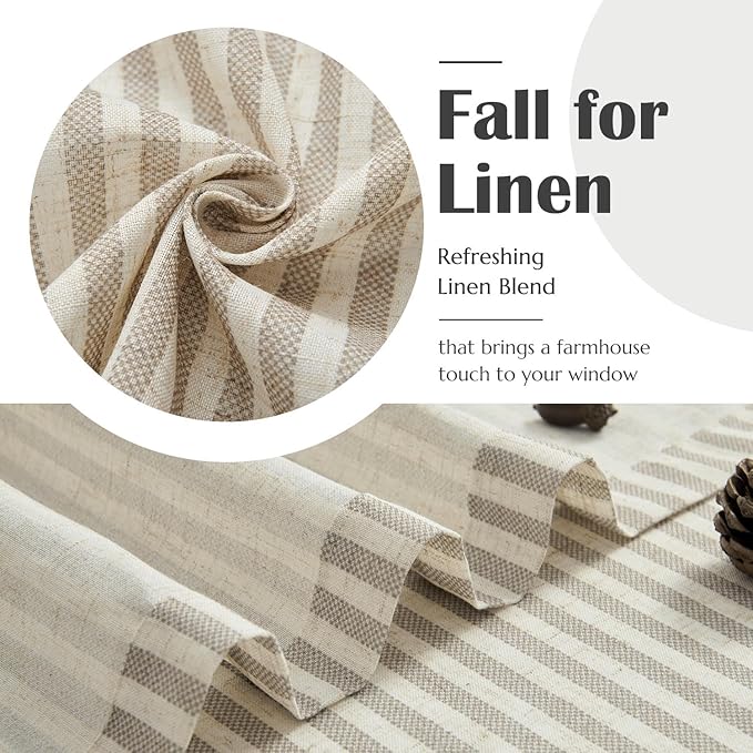 jinchan Linen Kitchen Striped Tier Curtains Ticking Stripe Farmhouse Pinstripe Cafe 45 Inch for Living Room Bathroom Small Window Curtains Light Filtering 2 Panels Taupe Grey