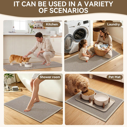 QiCaiJia Kitchen Mat, Non-Slip and Washable, Soft Kitchen Mat, Water Absorbent Floor Mat, Woven Sink Mat, Brown 17"x30"