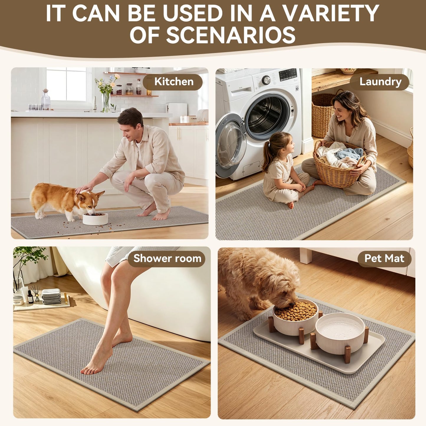 QiCaiJia Kitchen Rugs Non-Slip and Washable, Kitchen Mats for Floor, Absorbent Kitchen mats, Rubber Backing, Soft Braided Standing Floor Rug Sink Mat Runner Rug Kitchen Rug Brown 17"x47"
