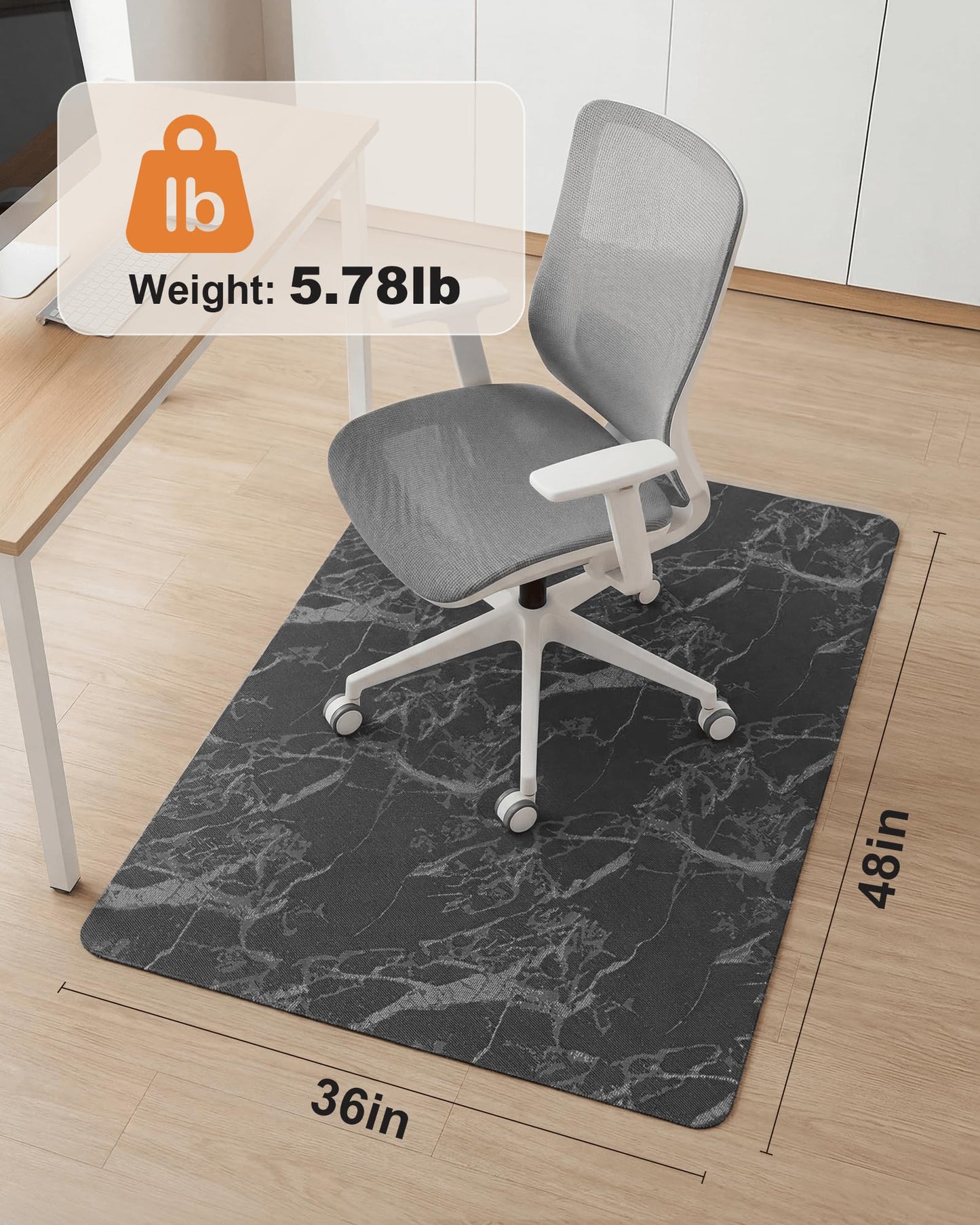 Carvapet Luxury Carrara Marble Office Chair Mat for Hardwood Floor - 36x48 Inch Acoustic Noise-Dampening Desk Carpet, Smooth Glide Heavy Duty Floor Protector for Rolling Computer Gaming Chairs