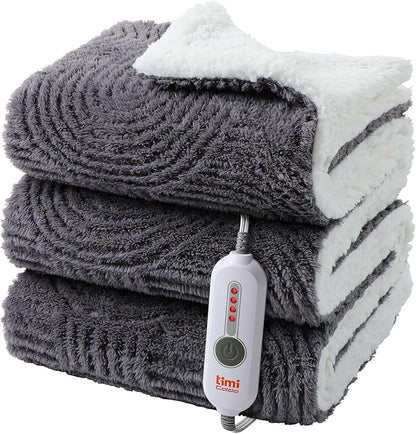 Heated Blanket Twin Size- 62"x84" Cozy Soft Jacquard Heating Blanket with 4 Heat Levels & 4 Hours Auto-Off, Jacquard Fleece, Overheating Protection, Warm Gifts, Grey