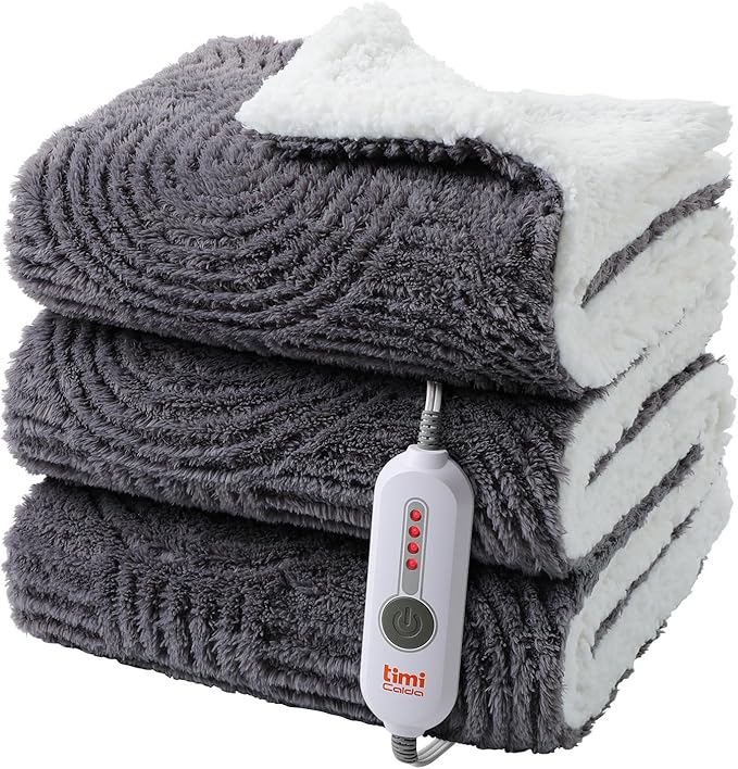 Heated Throw Blanket Electric - 50"x60" Cozy Soft Jacquard Heating Blanket with 4 Heat Levels & 4 Hours Auto-Off, Electric Throw with Overheating Protection, Warm Gifts, Grey