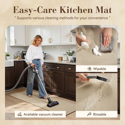 MontVoo Kitchen Rugs Non Slip Washable, Absorbent Braided Kitchen Mats for Floor with Rubber Backing, Durable Easy Clean Kitchen Floor Mat for Front of Sink, Laundry, Entryway, Beige, 17"x28"