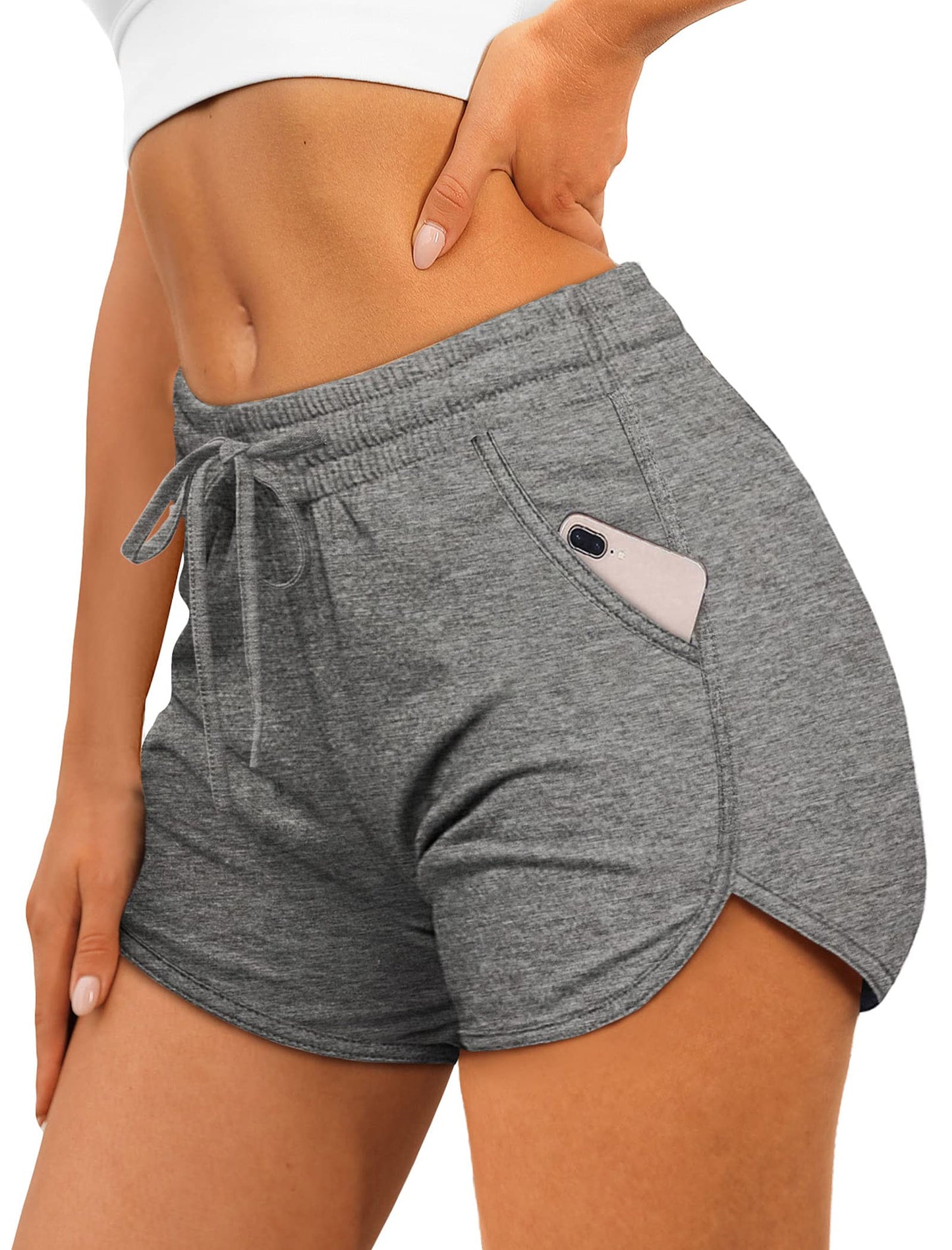Aloodor Womens Shorts for Summer Athletic Shorts with Pockets Runing Training Shorts Grey L