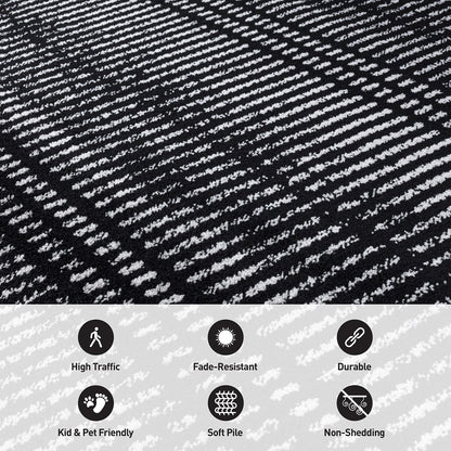 Rugshop Contemporary Stripe Lines High Traffic Living Room,Bedroom,Kitchen, Home Office Area Rug 5' x 7' Black