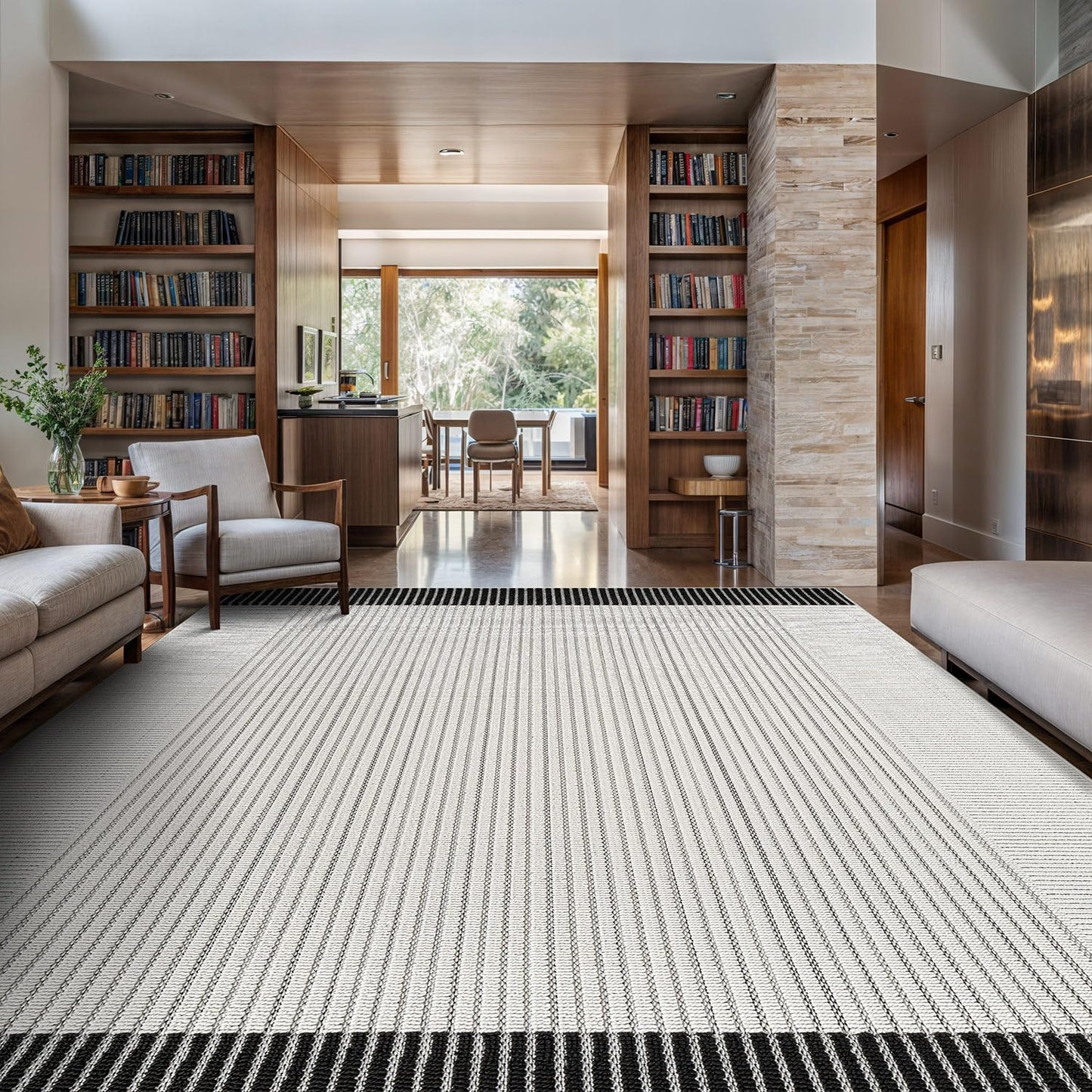 Luul Home Modern Micro Loop Indoor Area Rugs for Living Room Bedroom Kitchen Geometric Striped Black-White 9x12 Luxury Durable Low and High Pile Non-Shedding Stain Resistant Soft Area Carpet 9 x 12