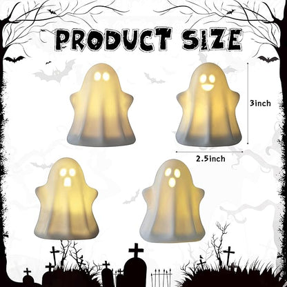 4PCS Halloween Ceramic Ghosts Light Up LED White Spooky Ghosts Figurines Scary Statue Sculpture Halloween Decor Gift for Fall Props Desk Tabletop Centerpieces Home Indoor Decorations