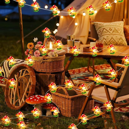 Mushrooms Decor String Lights, 16 ft 50 LED Battery Operated Fairy Lights Cute Mushroom Lamp for Bedroom Indoor Outdoor Lawns Garden Holiday Party Decorations (1 Pack)