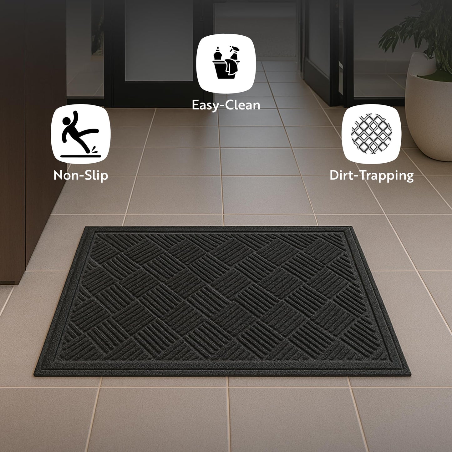 Restaurantware-Comfy Feet 60 x 36 Inch Floor Mat, 1 Diamond Outdoor Floor Mat - No Slipping, No Skid Backing, Black Polypropylene Utility Mat, Does Not Get Stained, heavy-duty