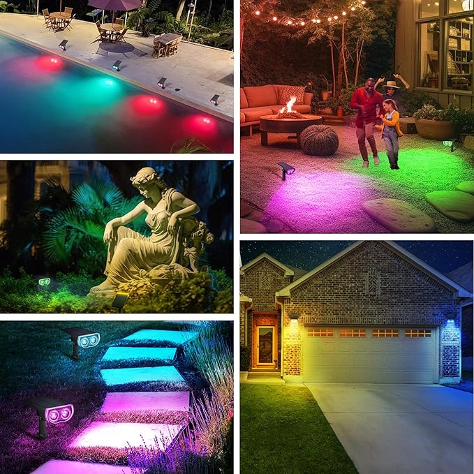Linkind Christmas Solar Lights Outdoor StarRayS, Christmas Decorations Color Changing Solar Spot Lights, IP67 Waterproof for Landscape Garden Pathway Walkway (Multicolor, 6 Pack)