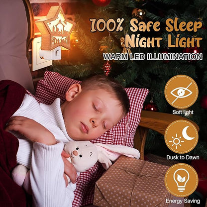 Christmas Jesus Nativity Scene Night Light Plug in, Christmas Jesus Born 120V C7 LED Wall Plugin Nightlights, Christmas Nativity Star Night Light Decor for Bedroom Bathroom Kitchen Hallway