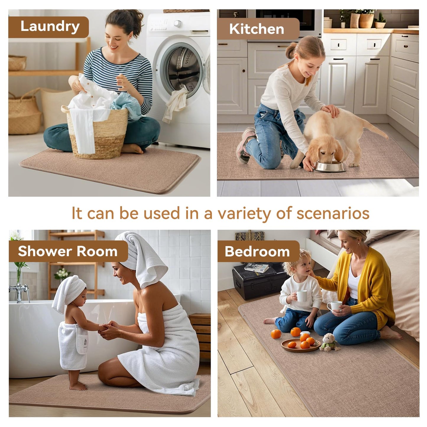 YDKGL Kitchen Rugs Mat Non Slip Washable, Linen-Look 0.3" Thick Soft Cushioned Absorbent Kitchen Mats for Floor, Mild Anti-Fatigue Runner Rug Sink Mat Laundry Standing Mats, Easy Clean, Brown 17"x30"