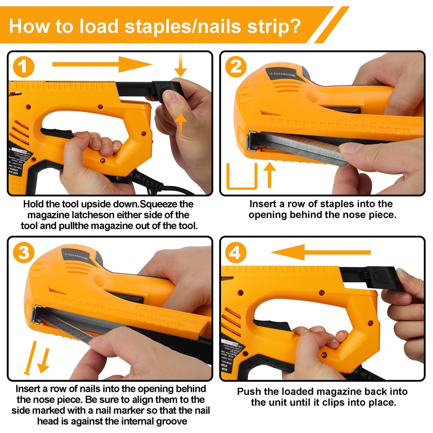 Hoteche Electric Brad Nailer/Stapler - 2-in-1 Power Staple Gun & Nail Gun for Woodworking & Upholstery - Includes 100Pcs 19/32-Inch Brad Nails & 400Pcs 3/8-Inch Staples
