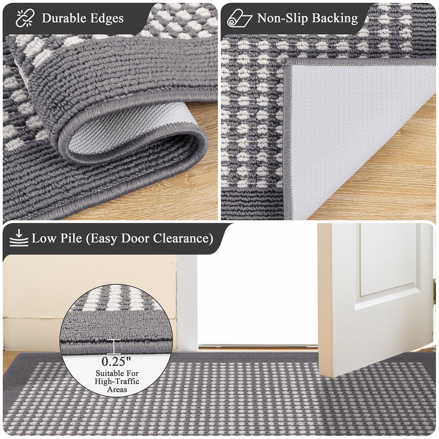 Ileading Indoor Door Mat 3x5ft Absorbent Dog Mats for Muddy Paws,Machine Washable Small Living Room Area Rug with Non-Slip Rubber Backing Low-Profile Inside Carpet for Hallway,Kitchen