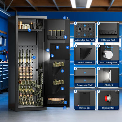 MSYCOST 8-10 Gun Rifle Safe for Home Security, Gun Safe for Rifles and Pistols - Quick Access Digital Keypad | Easy Assembly Gun Safe with Adjustable Shelves (Fits Shotguns & Ammo)