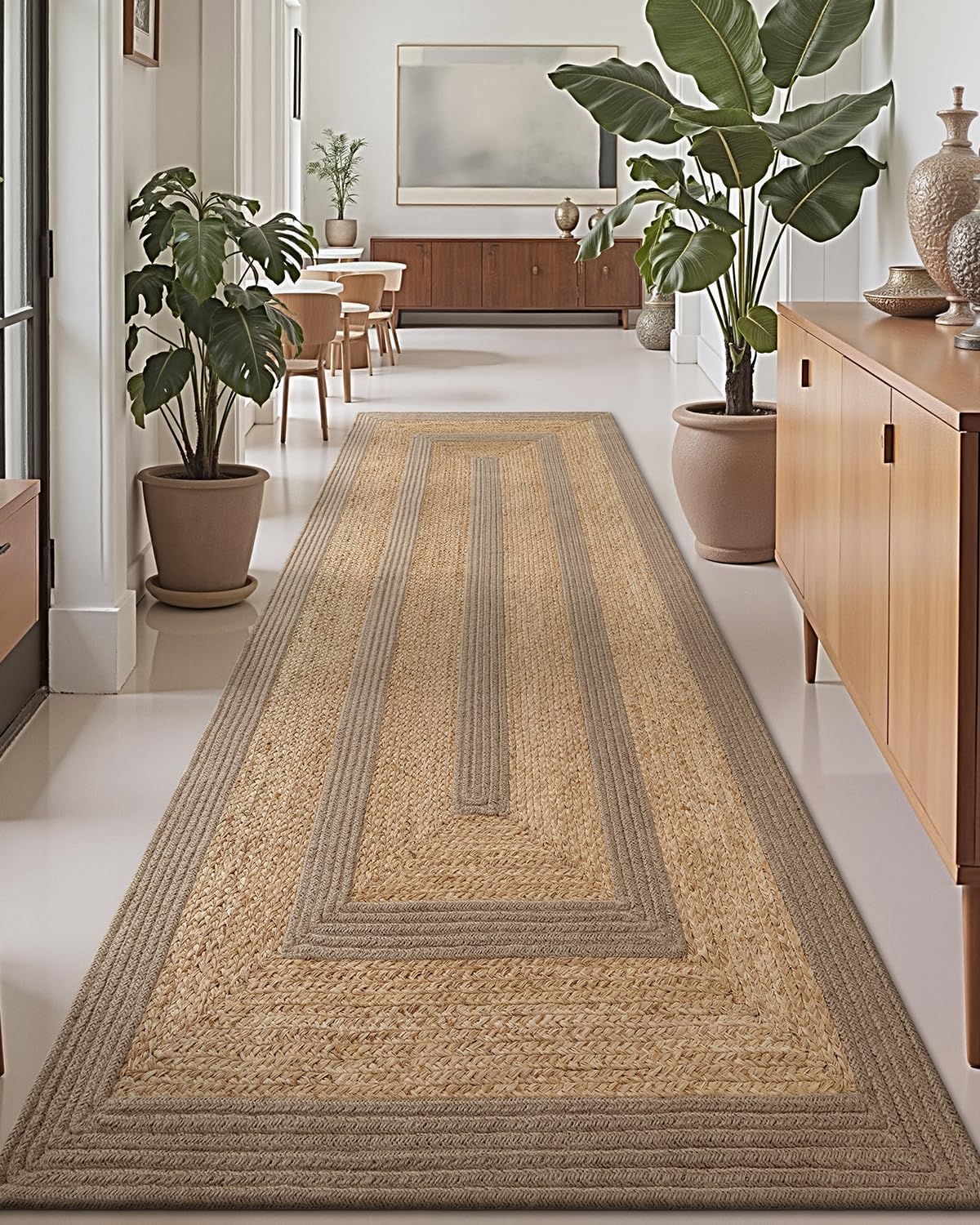 LUMI 3x7 Jute and Raffia Braided Runner Rug for Hallway, Natural Rustic Carpet Non Slip, Area Mat Indoor High Traffic for Living Room, Entryway, Kitchen, Laundry