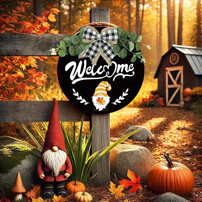 Interchangeable Welcome Sign for Front Door - 12 Inches Seasonal Gnome Decor - Wooden 4th of july Decorations for Home Classroom - Summer Wreath House Warming Gifts New Home